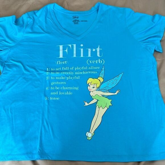 Disney Tinkerbell “flirt” size 4X short sleeve cropped turquoise tshirt EUC - Picture 2 of 8